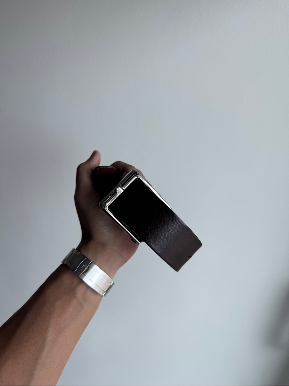 Shinola Dark Brown Leather Belt with Silver Buckle